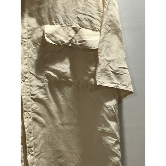 Lanvin Paris Cream Silk Short-Sleeve Button-down Shirt Relaxed Fit Pocket Sz Med - Picture 2 of 11